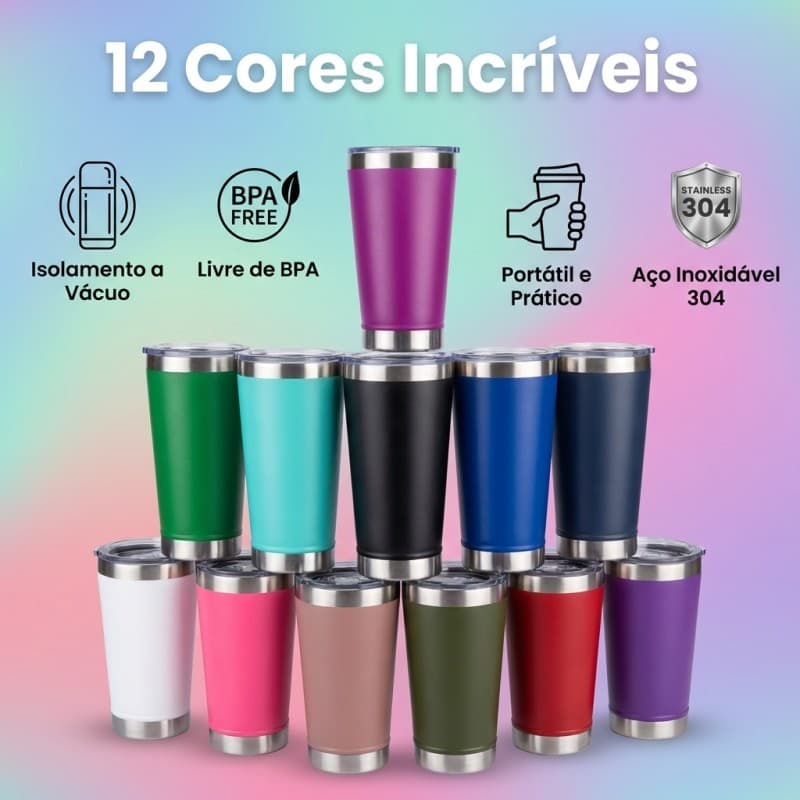 Kit 2 Copo Térmico 473ml Com Tampa e Abridor Copo Inox Diversas Cores Carnaval