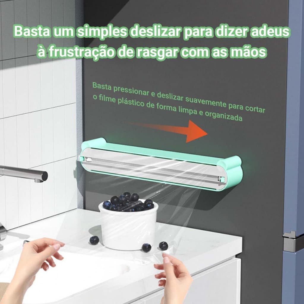 Cortador de Filme Plástico Manual Organizador de Cozinha,Design Moderno Cor Menta-Estoque Brasileiro
