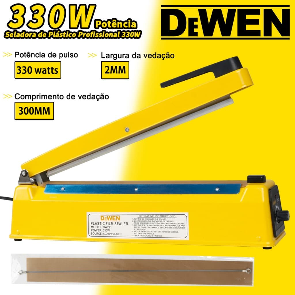 Seladora de Plástico Profissional 330W 300mm Embaladora Térmica Ideal para Alimentos e Produtos