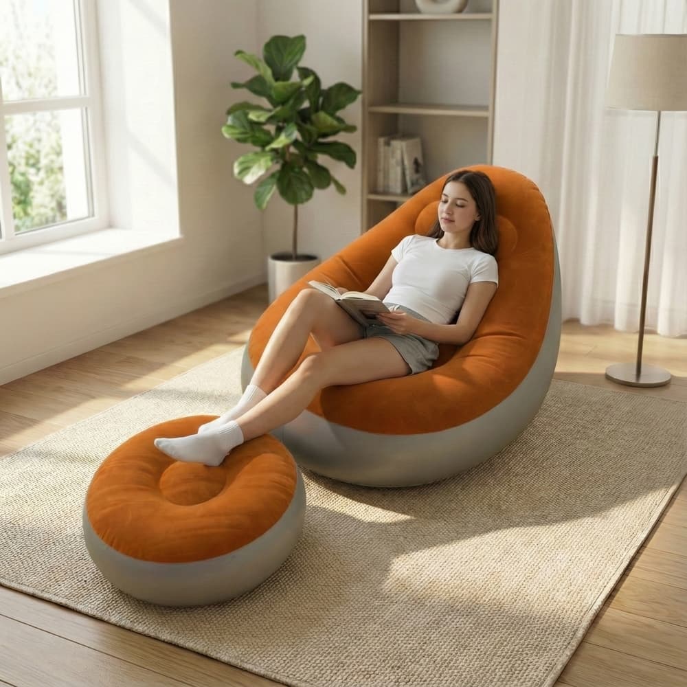 🔥Conjunto Poltrona Preguiçoso Sofá Puff Inflável Portátil Descanso Poltrona Para Camping Praia Casa Ao Livre