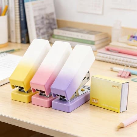 Grampeador Mini com 400 Grampos - Design em Degradê, Leve e Prático para Estudo e Escritório
