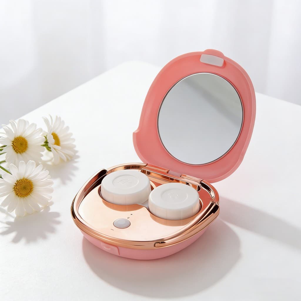 Estojo de Lentes de Contato Portátil | Limpeza Ultrassônica | Com Espelho Integrado | Resistente à Água