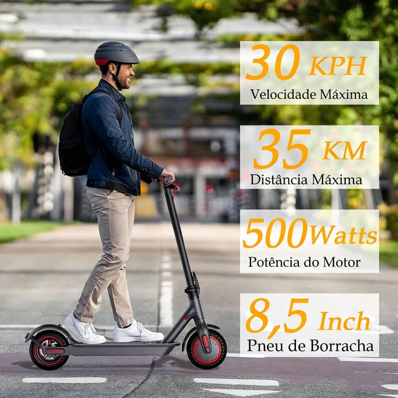 Patinete Elétrico Adulto 500W 36V, Bateria 7.5AH, 30km Alcance, Bluetooth, Portátil, Rodas 17