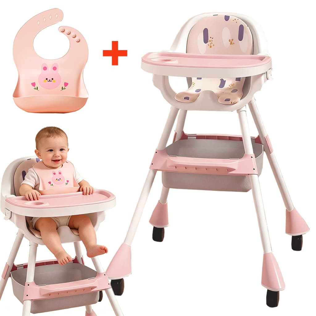 Cadeira de Alimentação Portátil 3 em 1 Multifuncional para Bebê com Rodas e Assento Dobrável Gourmet