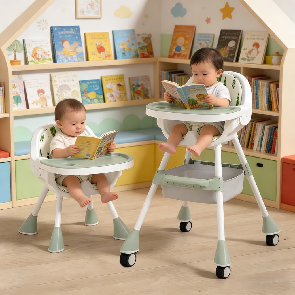 Cadeira De Alimentação Bebê Portátil 3 em 1 Multifuncional com Rodas e Assento Dobrável Gourmet