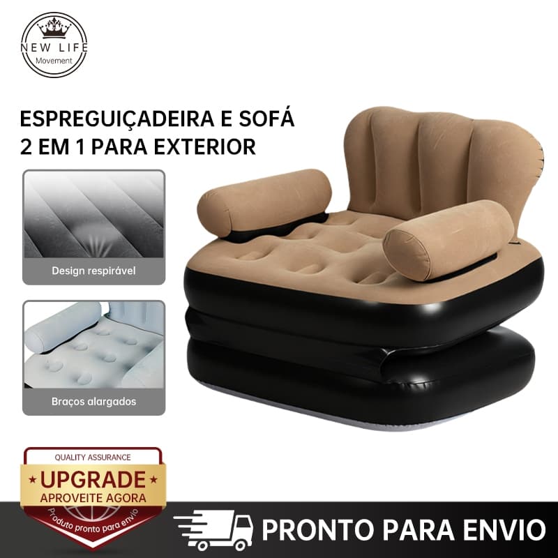 Sofá Inflável Dobrável com Função Cama e Apoio de Braço
