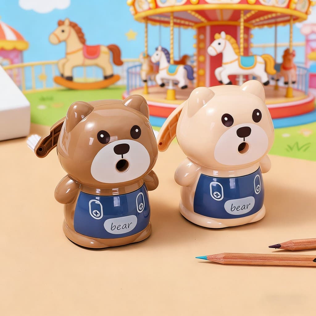Apontador de Lápis Ursinho Fofo Manual | Entrada Automática | Presente para Alunos