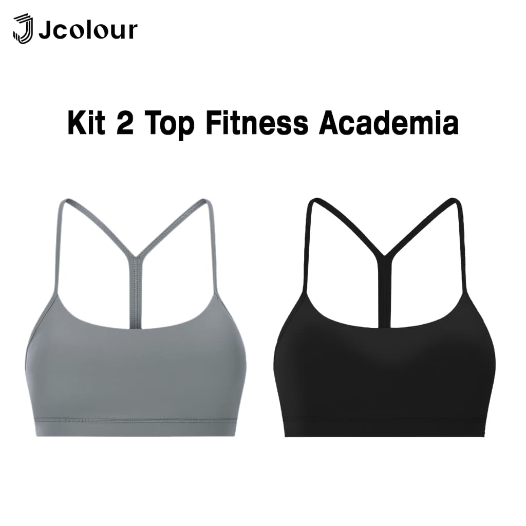 Jcolour Kit 2 Top Fitness Academia Forrado Poliamida Treino Alça Fina Com Elástico Alta Sustentação