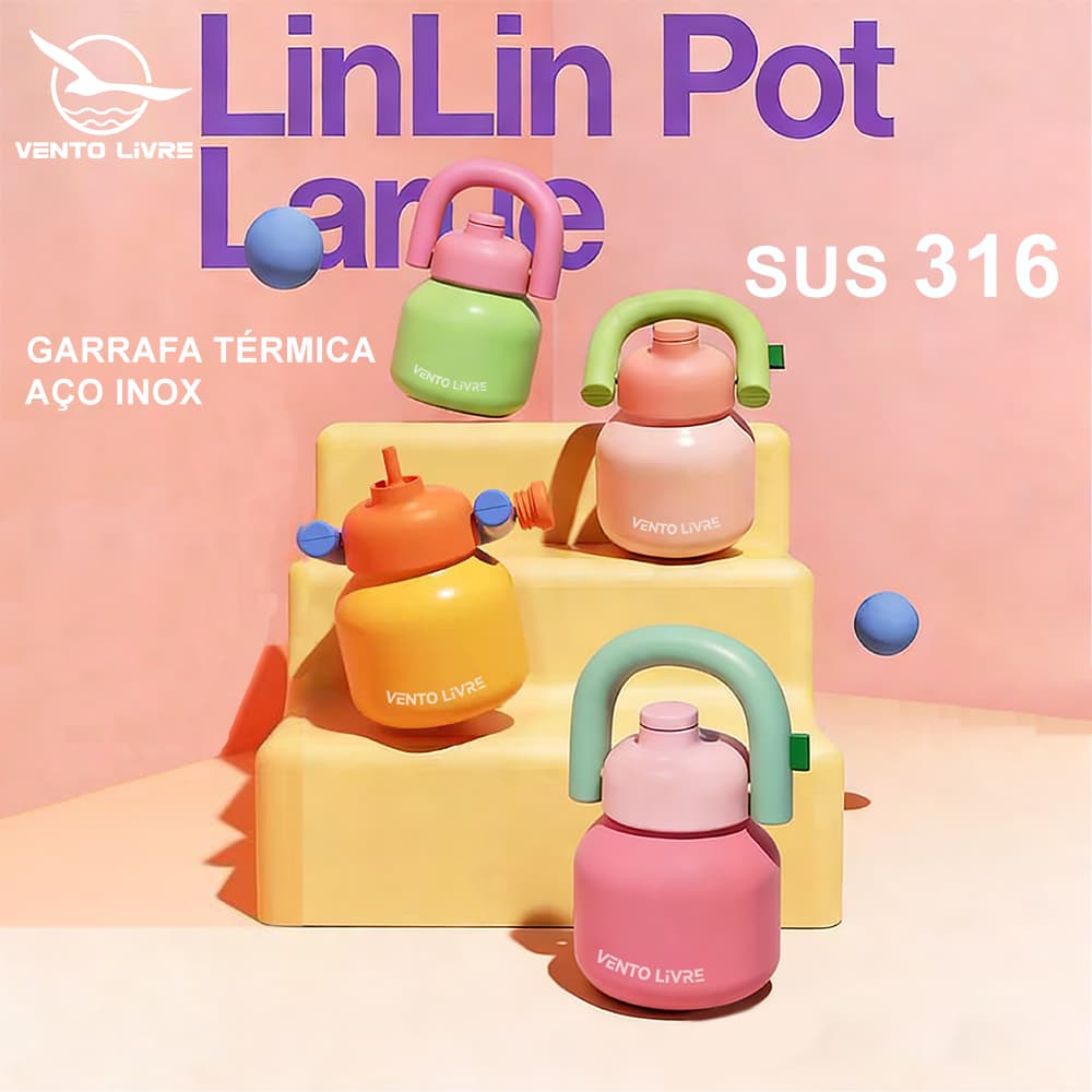 VENTO LIVRE Garrafa Térmica Dopaminérgica 1000ml Aço 316 com Canudo, que pode ser usada como haltere