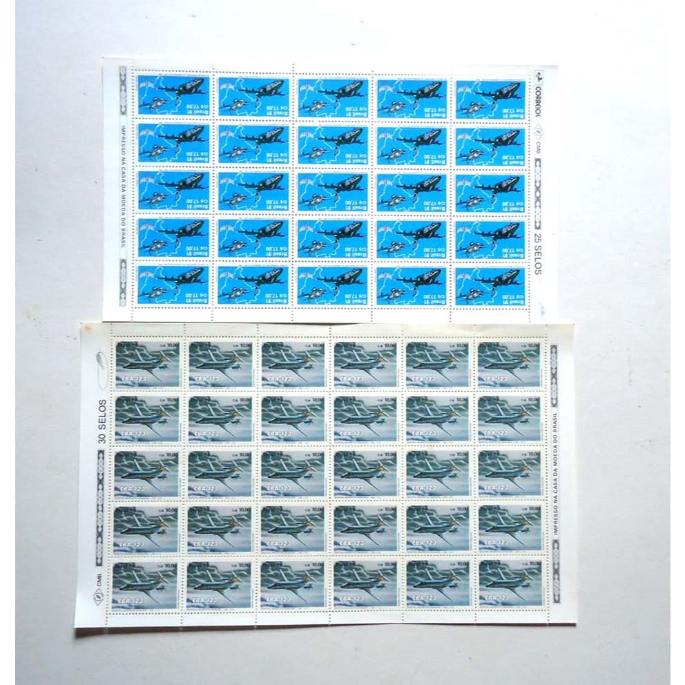 SELOS COMEMORATIVOS 1991 50 ANOS AERONAUTICA E INDUSTRIA AERONAUTICA 2 FOLHAS COMPLETAS PARA COLEÇÃO LEIA O ANUNCIO