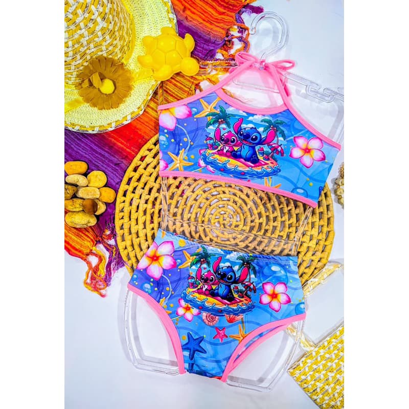 Biquíni Infantil Menina Estampa Stitch | Moda Praia Infantil | Conjunto Praia Verão | Confortável e Colorido