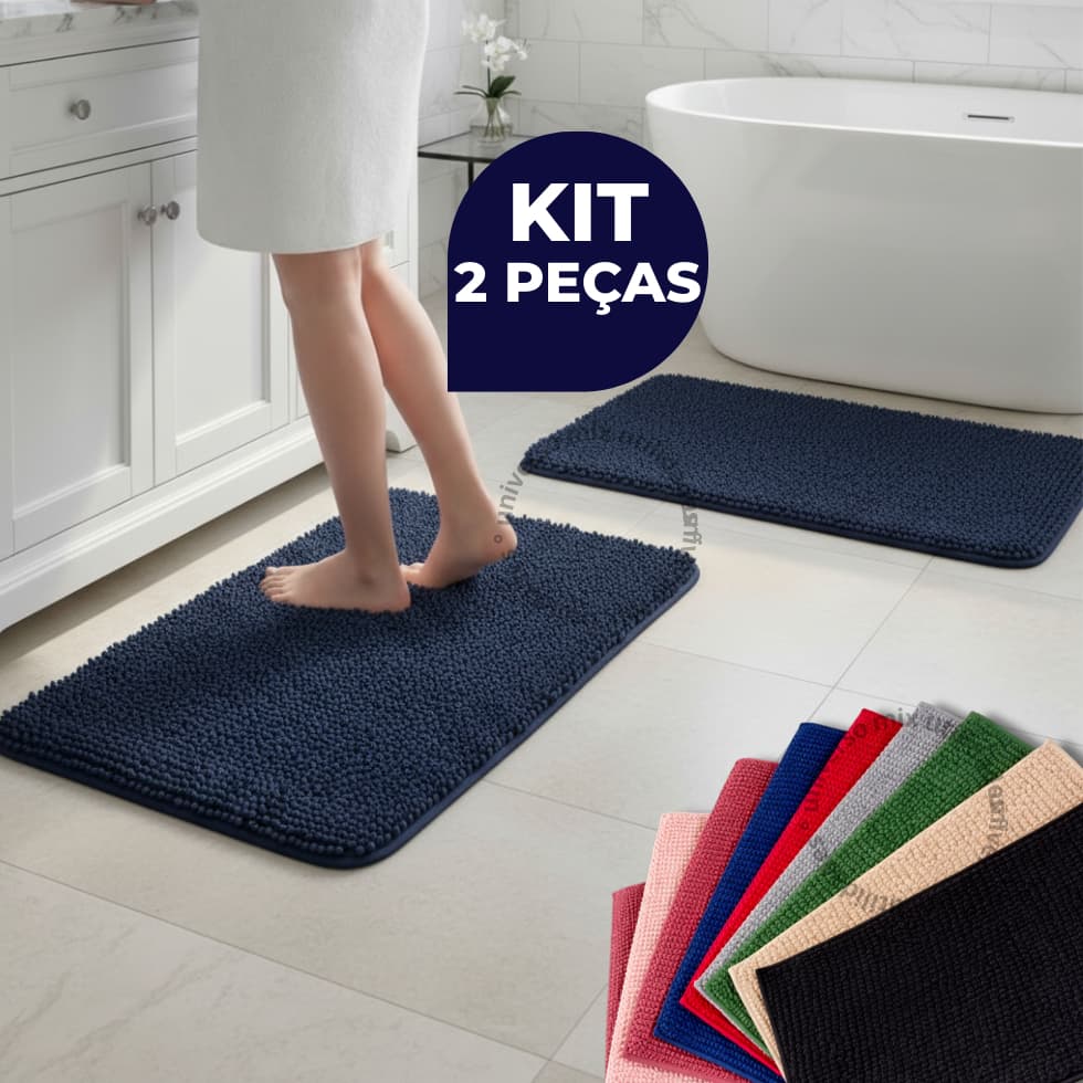 Kit 2 Tapete Banheiro Antiderrapante Bolinha Macarrão Microfibra Luxo 60x40cm