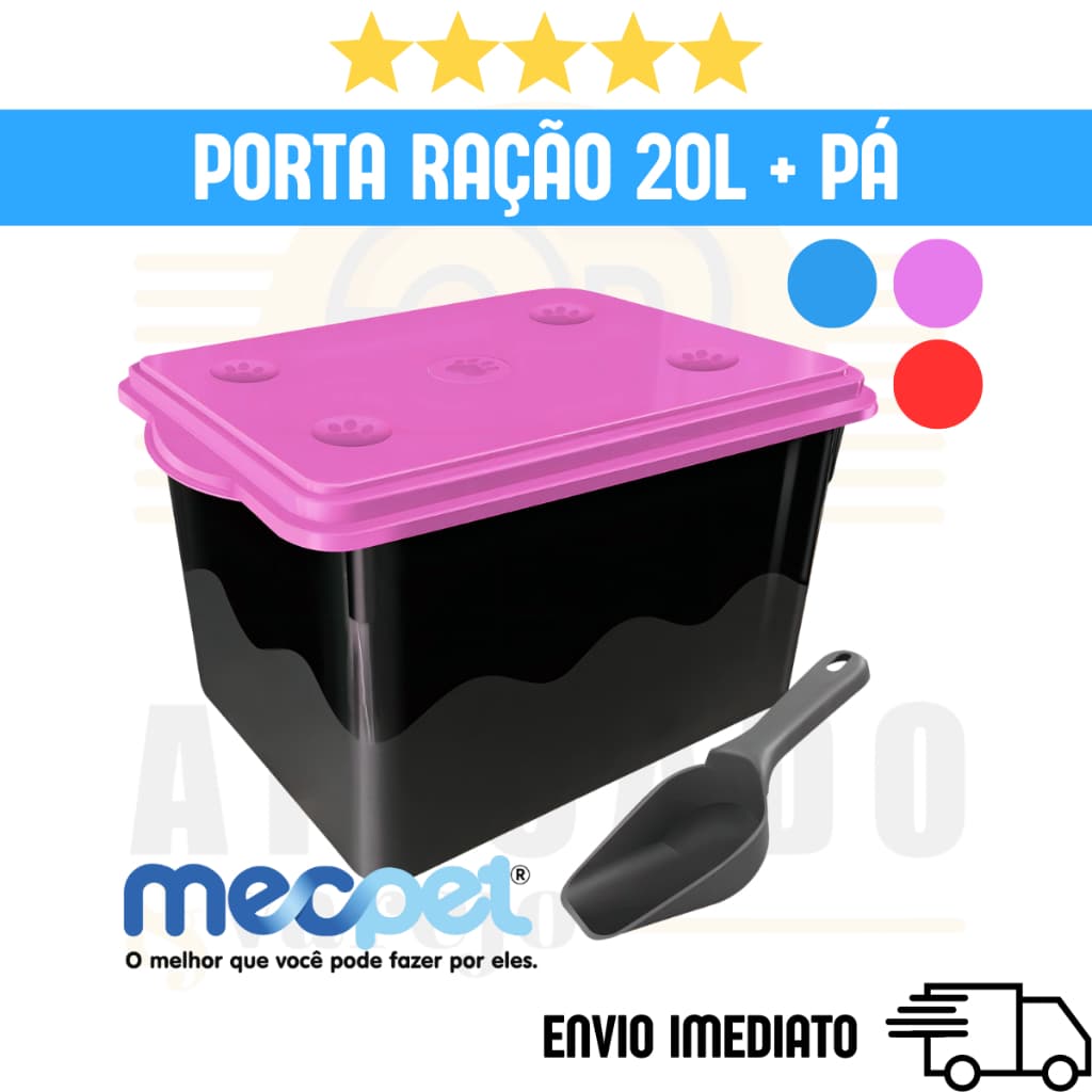 Container Porta Ração 20L c/ Pá Dosadora | Até 10kg | Guarda Rações Caixa Organizadora Mec Pet