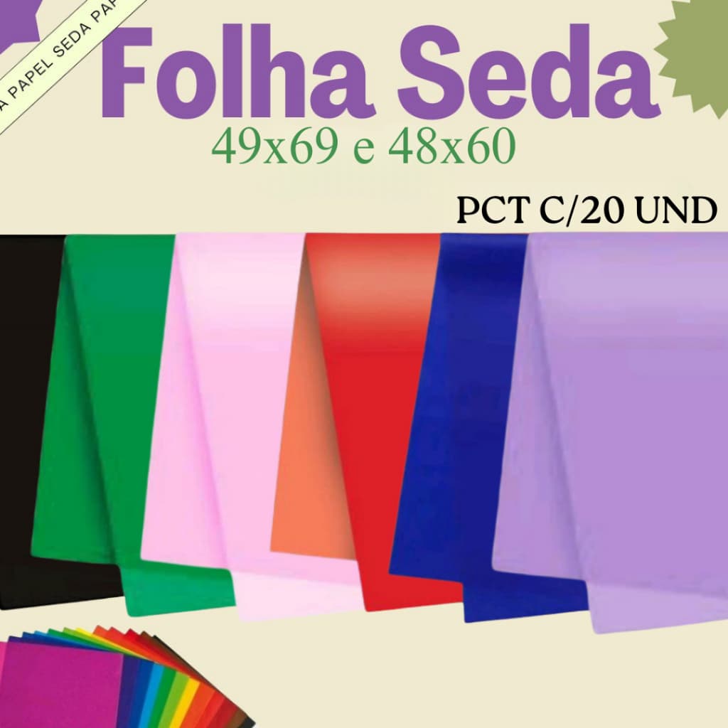 Folha Papel Seda 49x69 e 48x60 -  Pacote com 20 Unidades