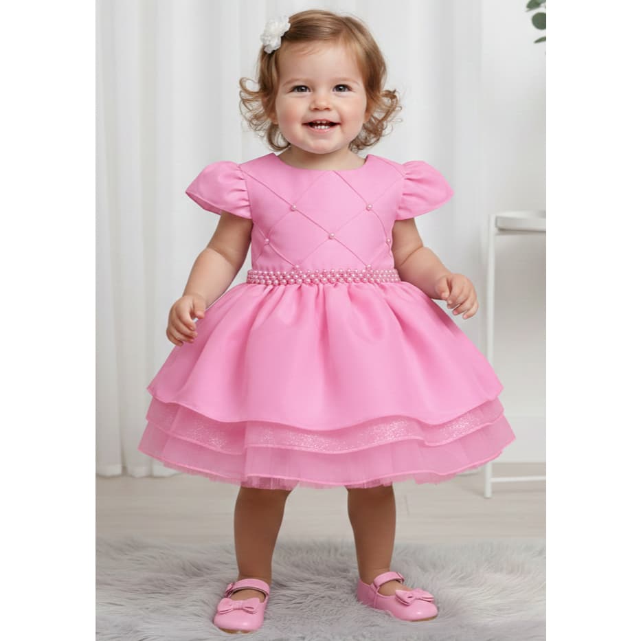 Vestido Bebê Pérola Princesa Rn a 2 Anos Batizado Festa Ensaio Fotográfico Apresentação Igreja Luxo