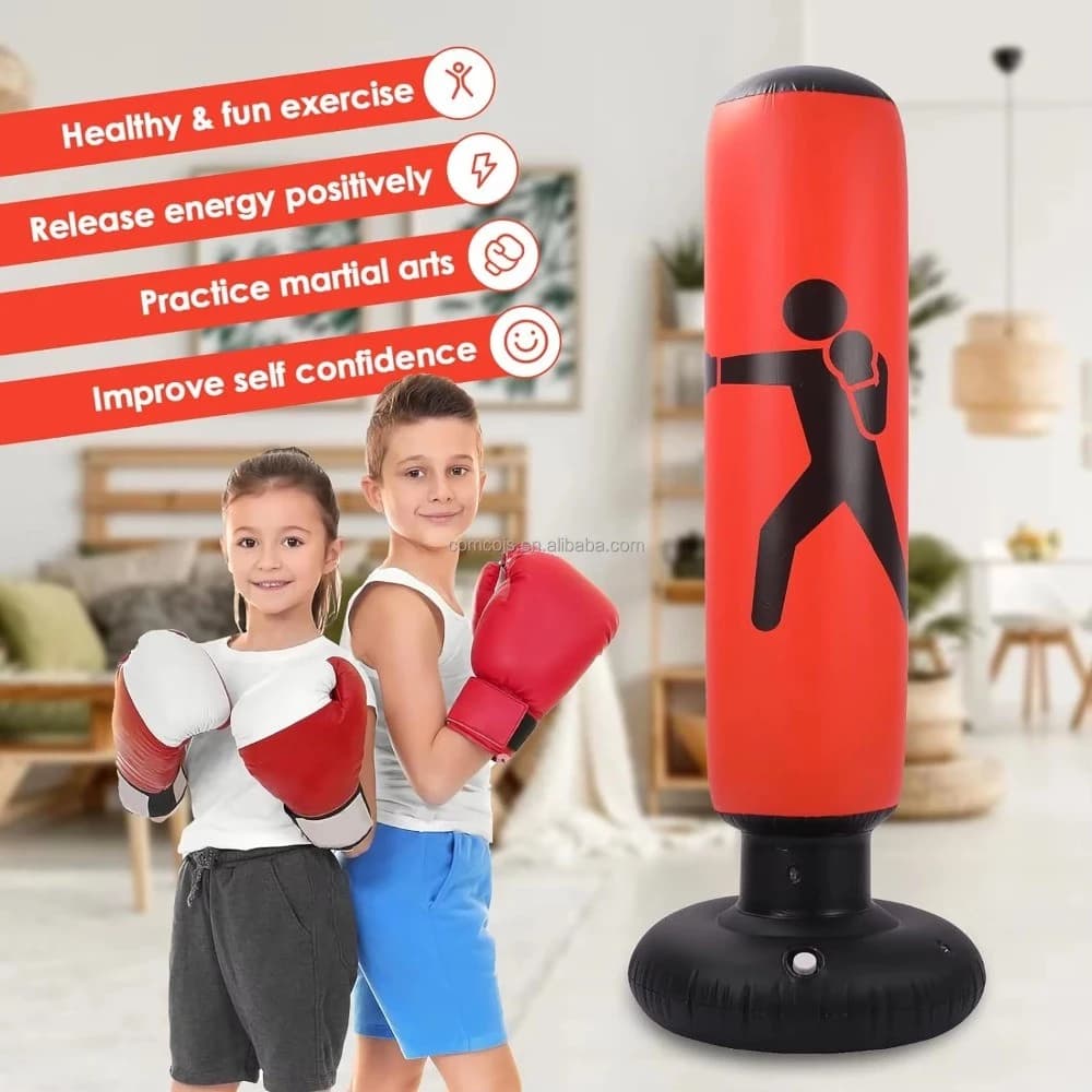 Saco Boxe Infantil Inflável Joao Bobo Com Luva Treino Luta C/ Bomba de Ar, Treino em Casa-ENVIA COR ALEATÓRIA