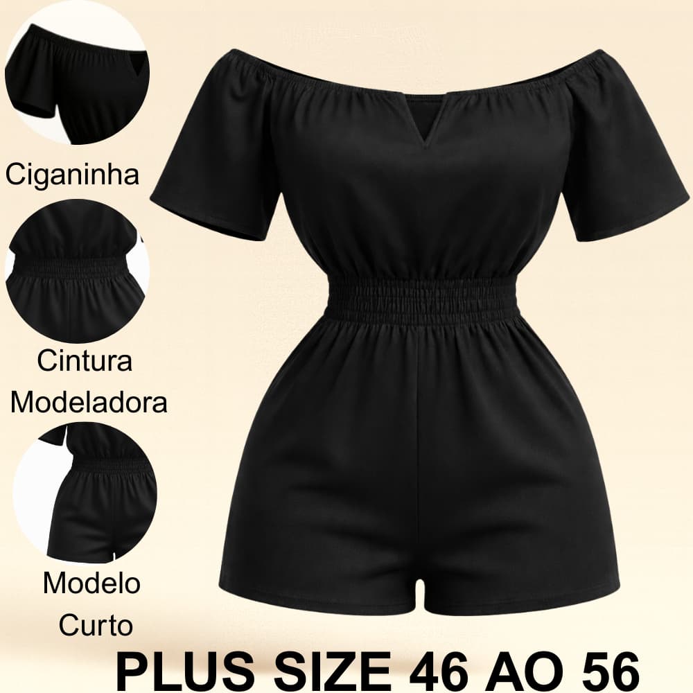Macaquinho Plus Size Feminino Curto Ombro a Ombro Elegante Modela Afina Cintura 46 ao 56