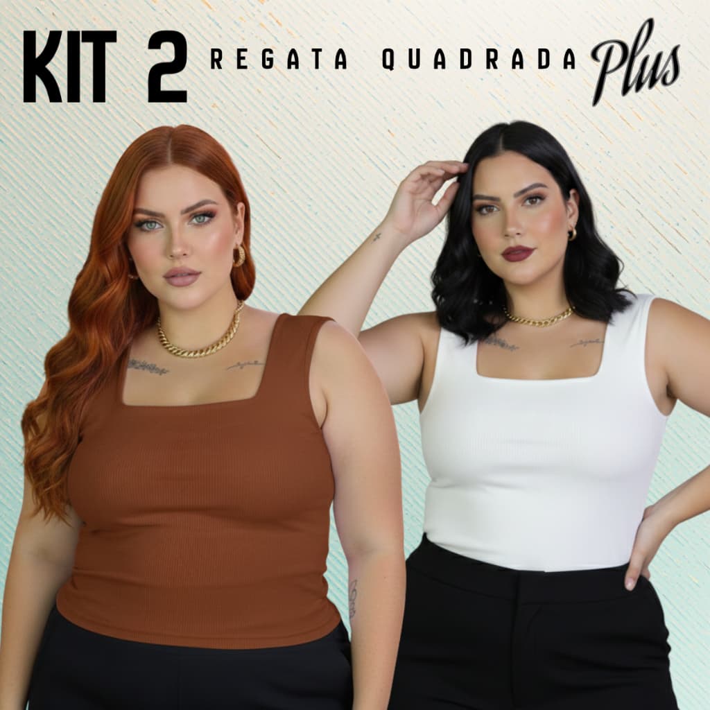 Kit 2 Blusa Camisa Regata Regatinha Decote Quadrada Plus Suplex Tecido Confortável Feminina 46 ao 52