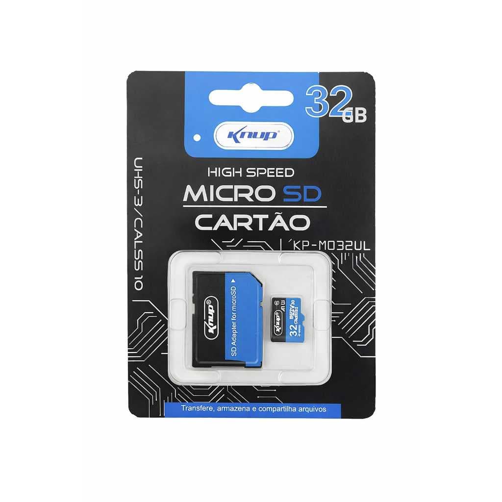 Cartão de Memória Micro SD 32GB Knup Class 10 Alta Velocidade + Adaptador SD.
