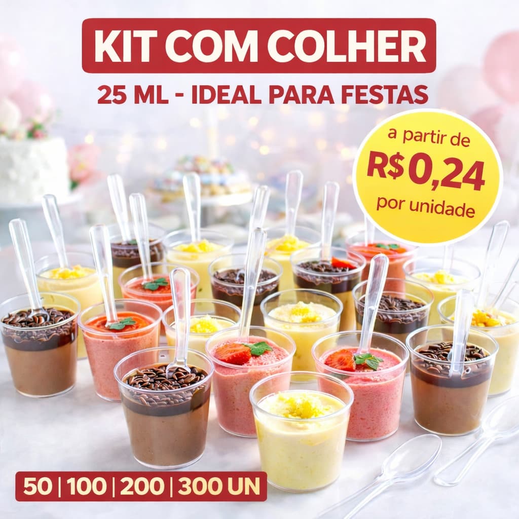 20~200 Und COPINHO 25 ML BRIGADEIRO ACRÍLICO + MINI COLHER para Doces, Degustação, Festa Sobremesa