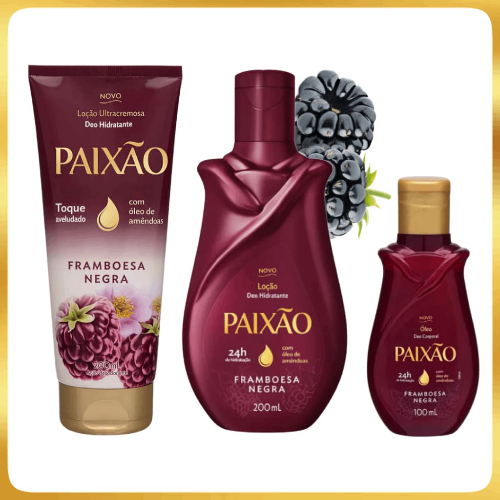 Kit Framboesa Negra Locao 200ml + Hidratante 200ml + Oleo Corporal 100ml Paixao