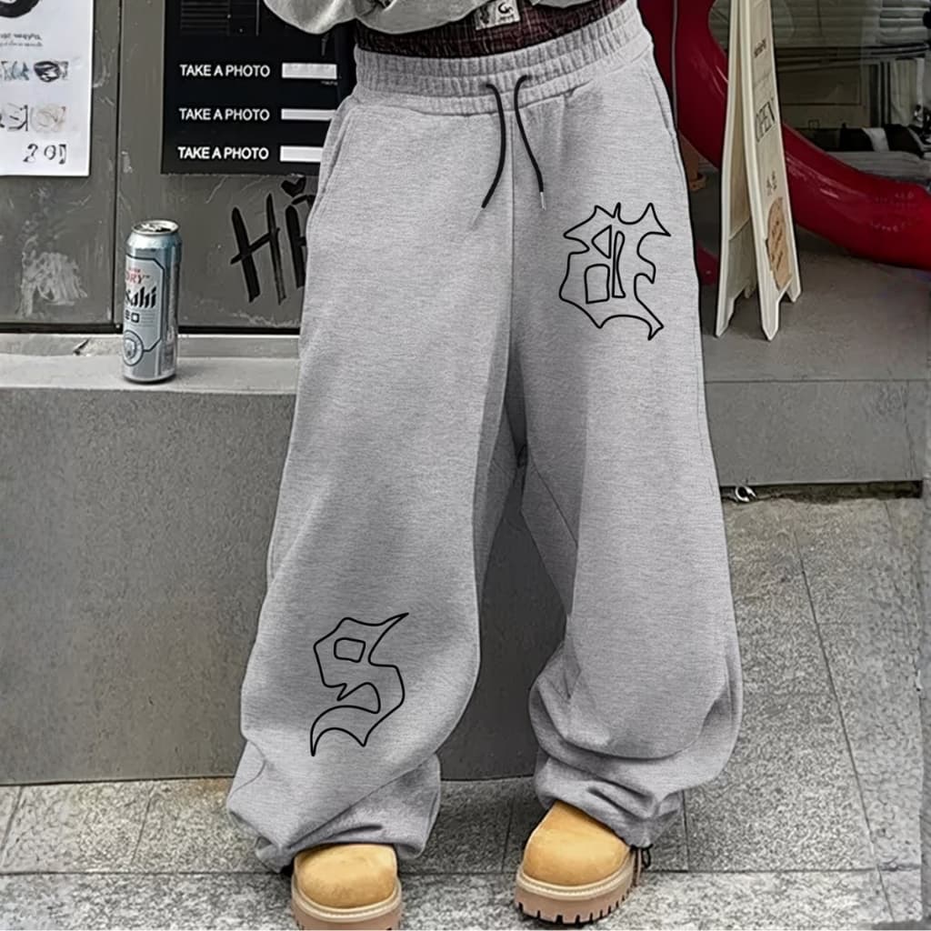 Calça Streetwear Larga Moletom Premium Unissex Oversized Estampa Gothic