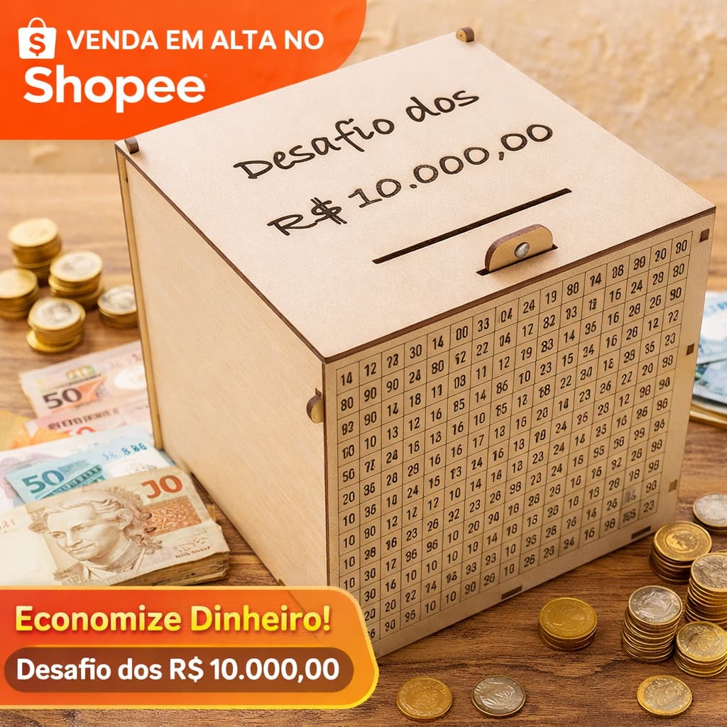 JUNTE 10MIL CAIXA DESAFIO EM MDF CRU GUARDE 10 MIL Caixa Dinheiro De Madeira - Método Japonês