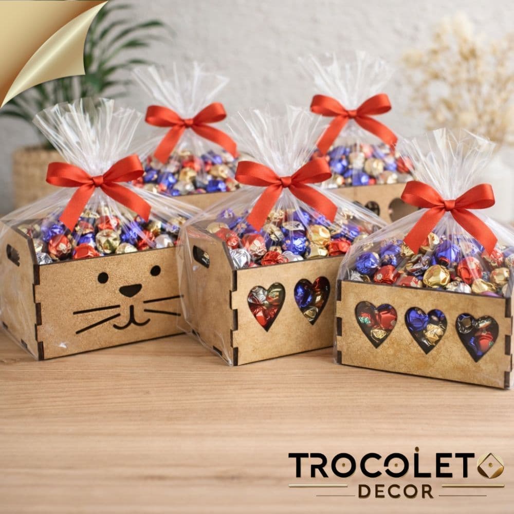 Kit 20/15/10 Caixotes Dia das Mães Coração e Páscoa Te amo em MDF 15x10 – Cestas de Decoração e Presentes