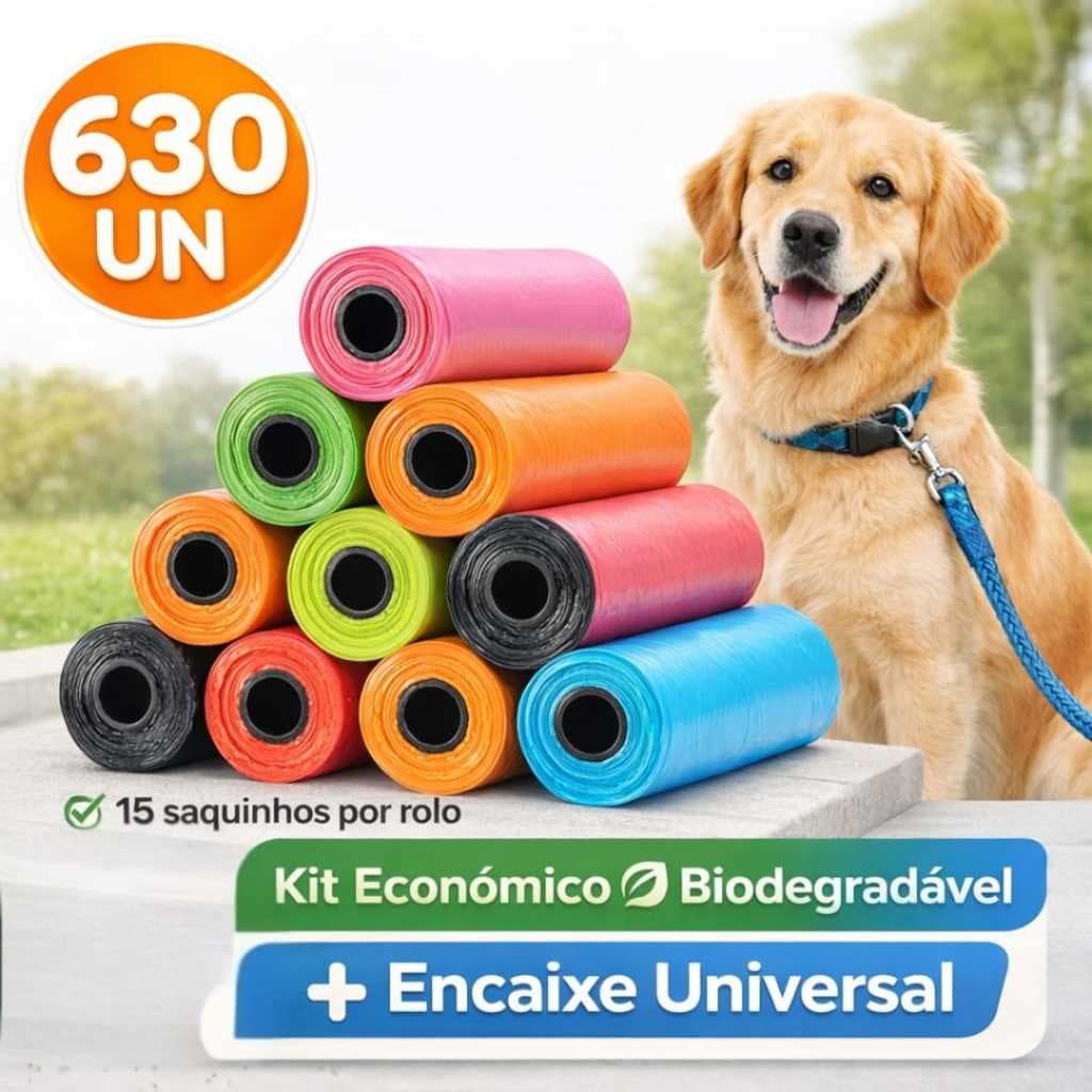 630 Saquinhos Biodegradáveis Cata Caca Pet Refil Cachorro Gato Multiuso Coleira