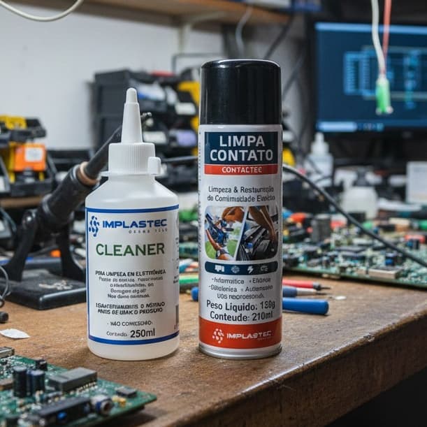Limpa Contato Elétrico Automotivo + Cleaner Limpeza de Eletrônicos Placas e Circuitos Implastec