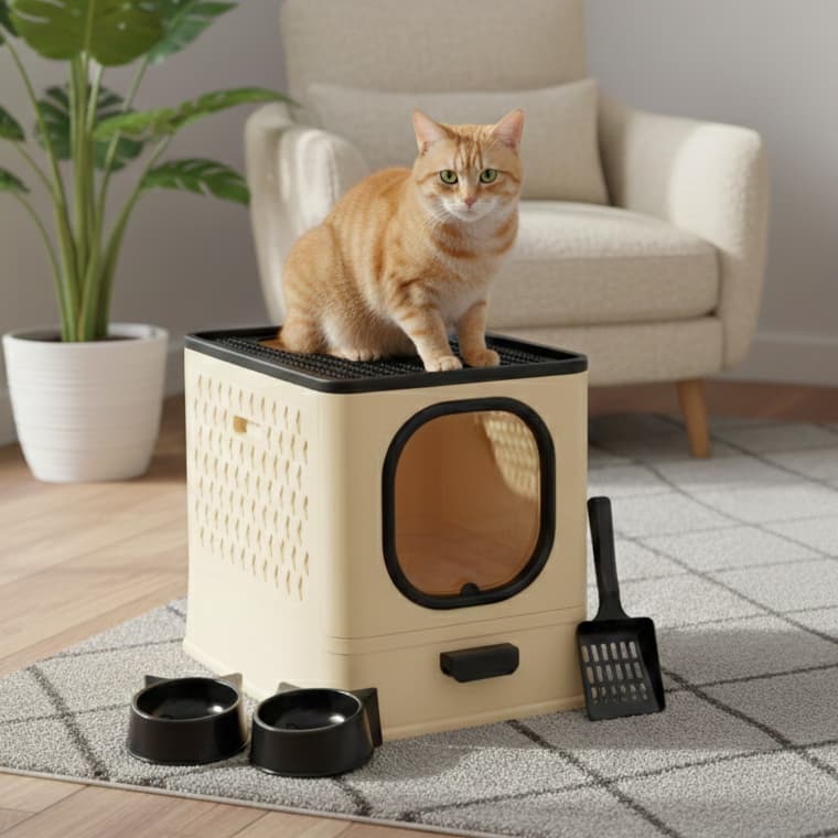 Caixa de Areia para Gatos Fechada Furba  Sandbox Sanitário Aberto