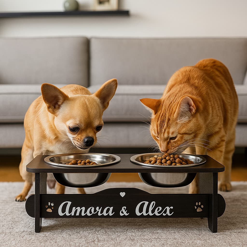 Comedouro Bebedouro PERSONALIZADO Com TAMPAS Duplo Ergonômico Cão/gato