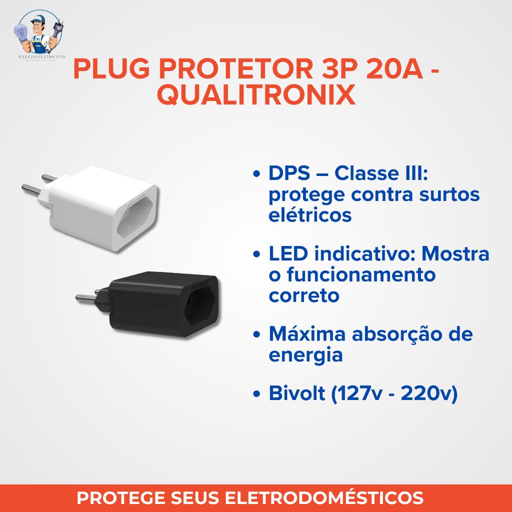 Plug protetor 3P 20A - Qualitronix