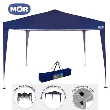 Gazebo Tenda Sanfonada MOR 3x3 X-Flex Oxford Azul FPS 100 Articulada Dobrável Praia Camping Jardim