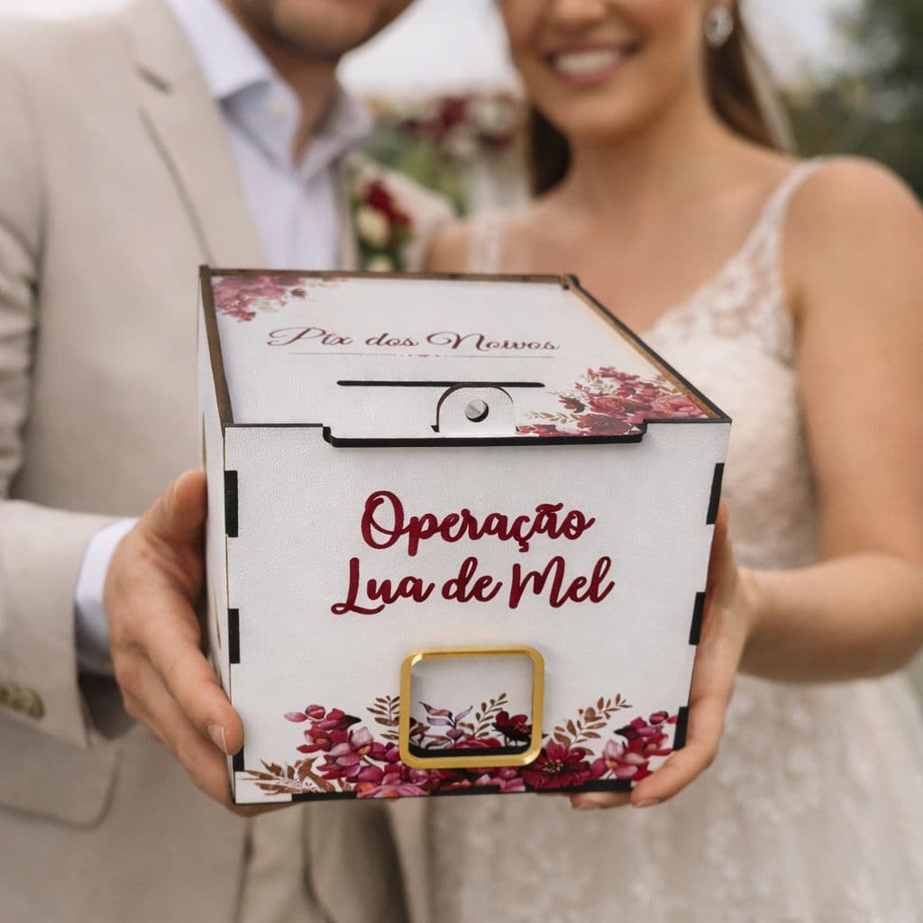 Caixa Gravata Personalizada PIX dos Noivos Operação Lua de Mel ou Sapatinho da Noiva Colorida MDF Casamento