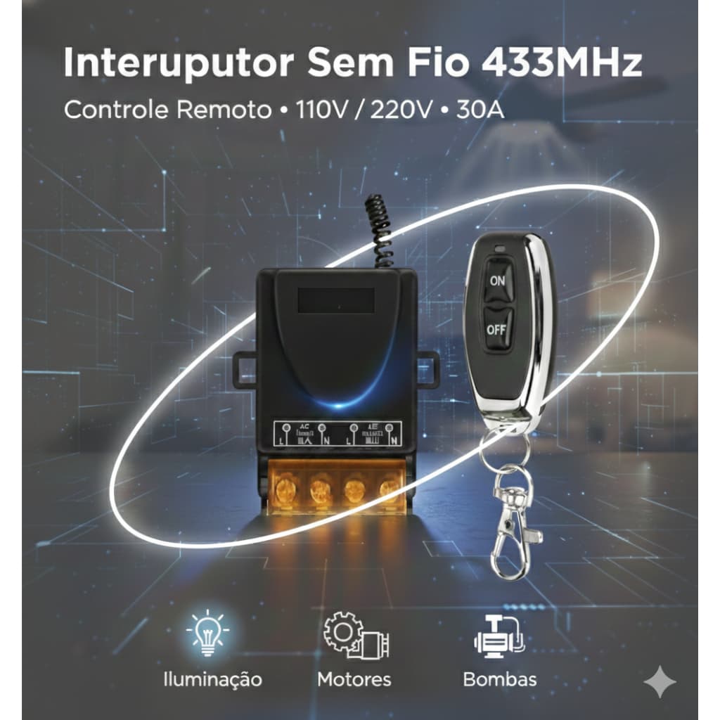 Interruptor De Controle Remoto Sem Fio AC 110V 220V 30A Para Dispositivo Liga/Desliga lâmpada Motor Iluminação