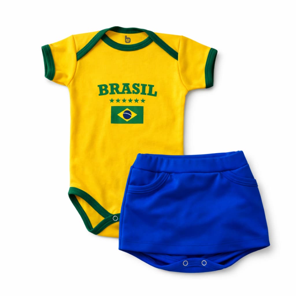 Conjunto de Bebê Infantil Brasil Copa do Mundo 100% Algodão.