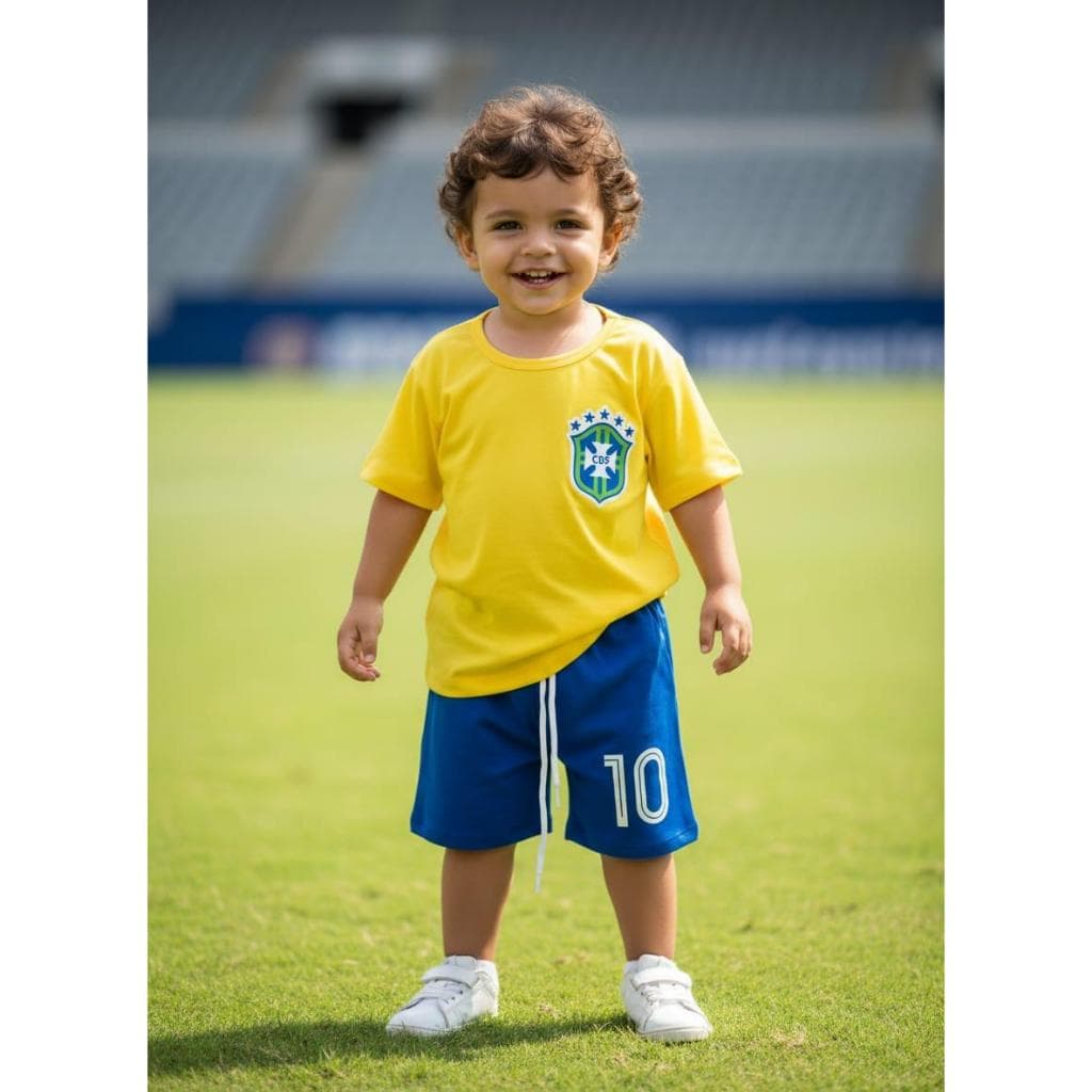 Conjunto Infantil Menino Brasil Roupa Amarela e Azul