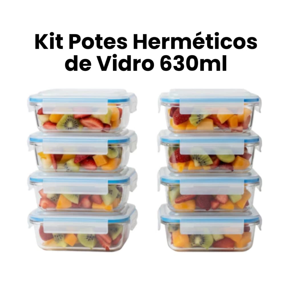 Kit Potes Herméticos Marmita de Vidro 630ml 6 a 10 Unidades com Vedação Antivazamento