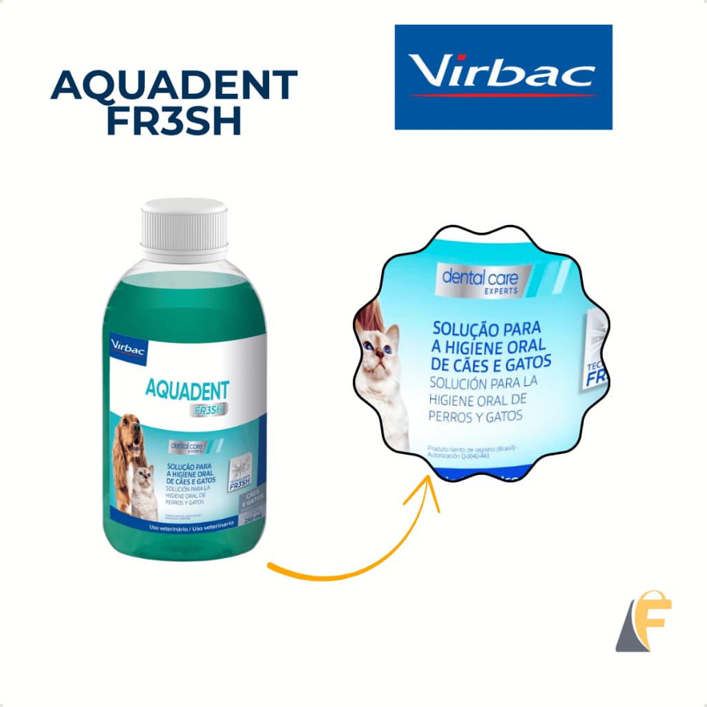 Aquadent Solução para Higiene Oral FR3SH Virbac Cães e Gatos 250ml