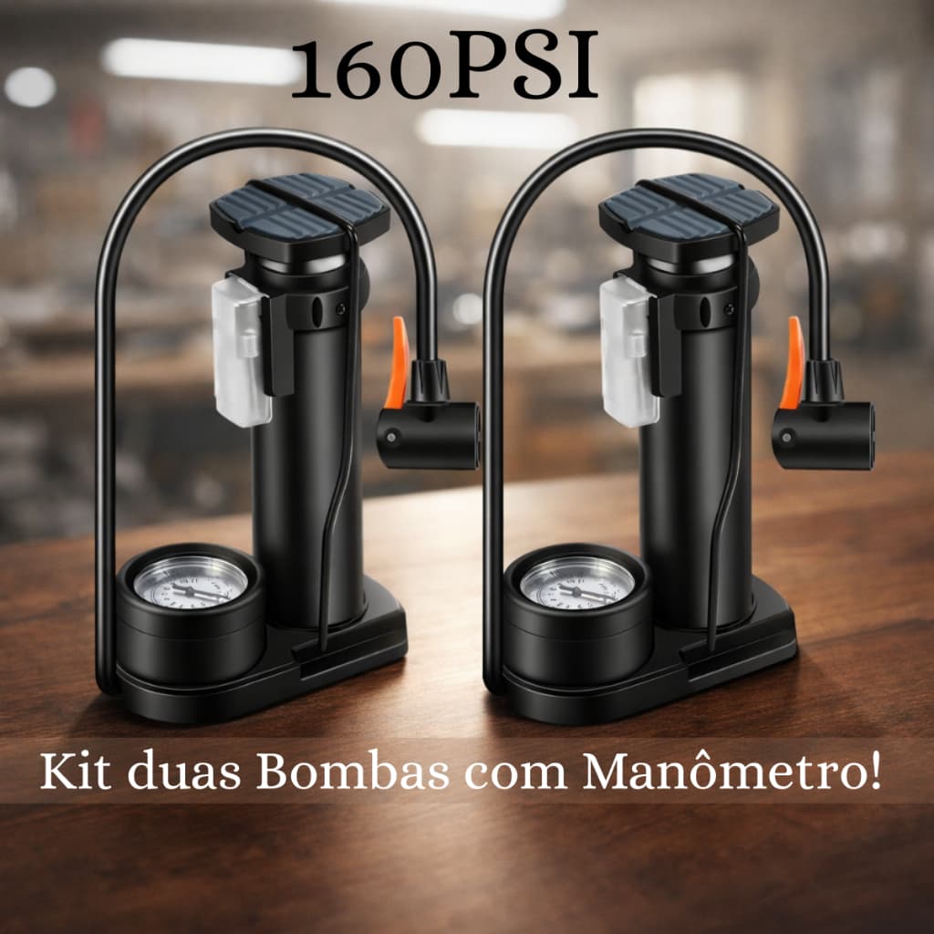 Bomba De Ar Para Encher Pneu Manual com Manômetro 160 Psi Pressão Alta Precisão Bola Bicicleta, Bolas e Infláveis
