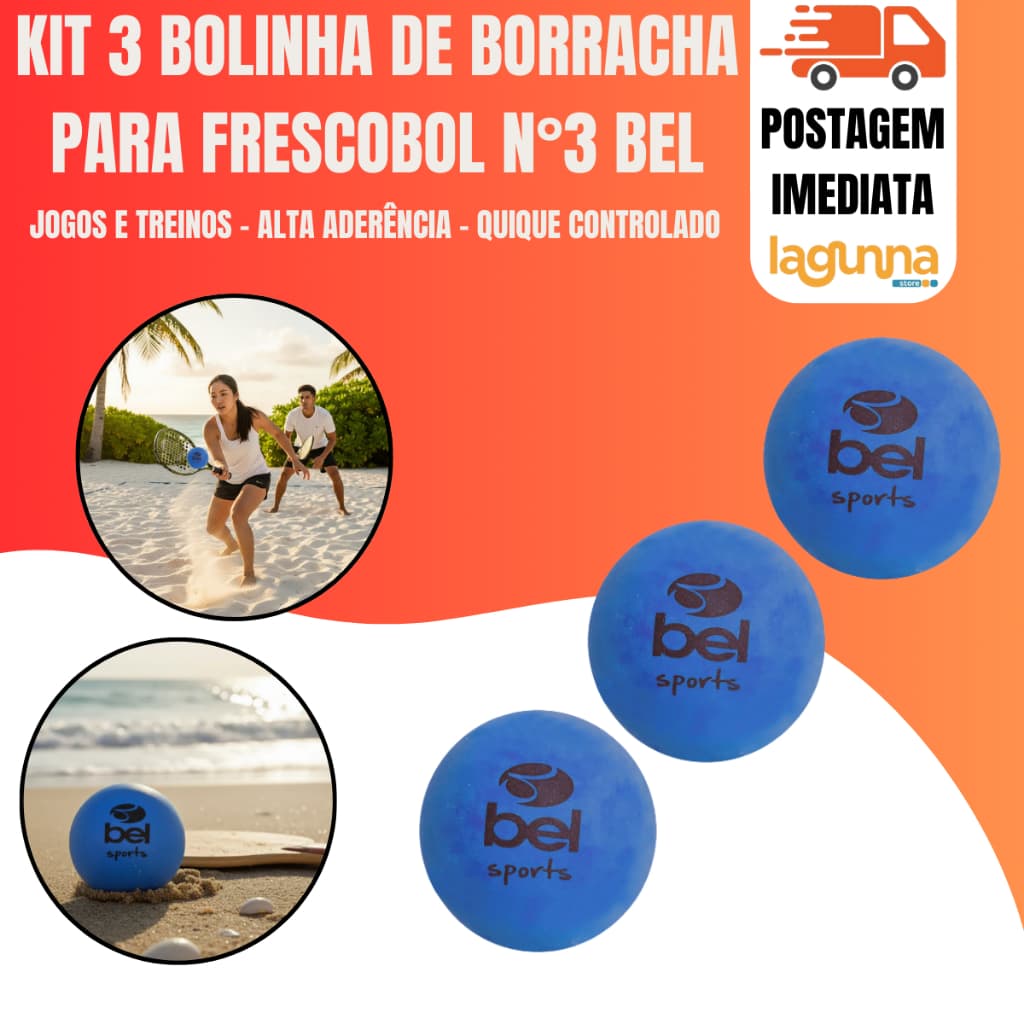 Kit 3 Bolinhas de Frescobol Tênis de Praia Semi Profissional Azul Belfix Sports