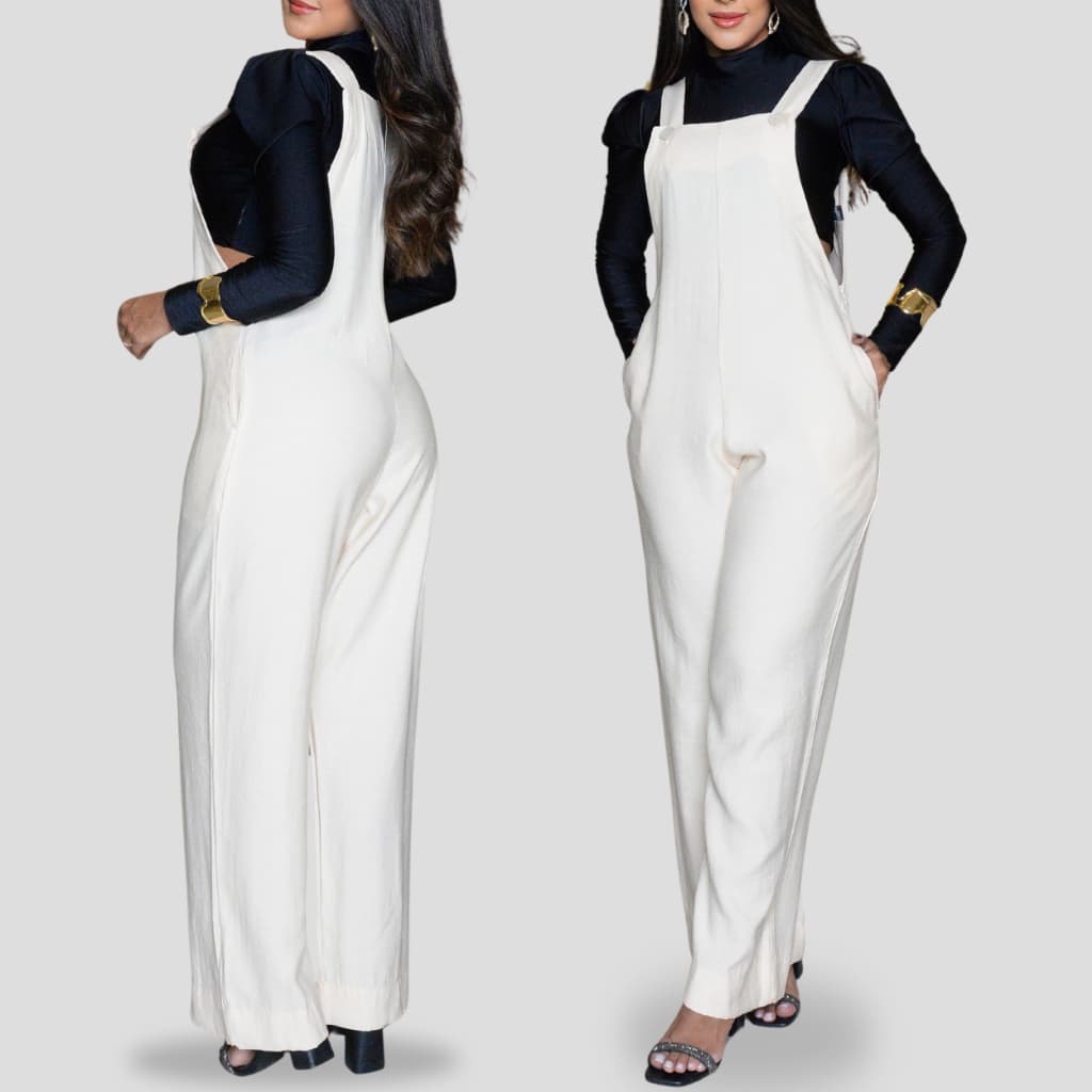 Macacão Jardineira Feminina Longa Moda Casual Elegante com Bolsos Tecido Leve Confortável