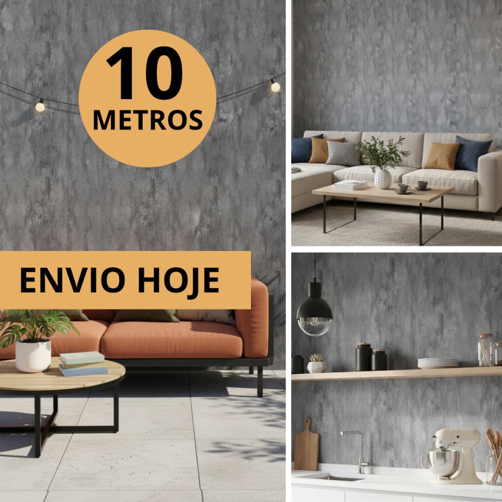 Papel de Parede 10x0,45 Metros Cimento Queimado Adesivo À Prova D'Água Impermeável Rolo Lavável