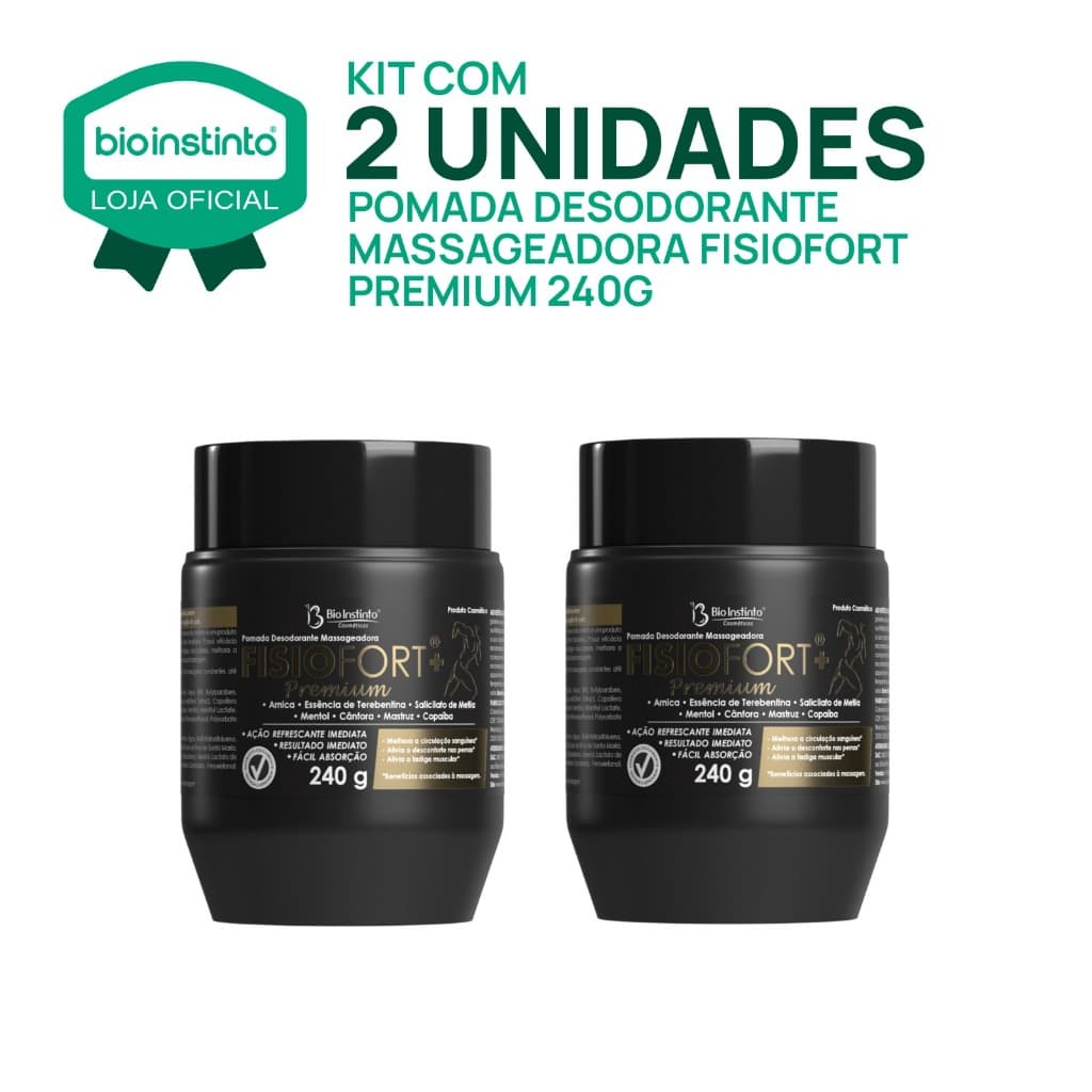 2 UND Pomada Fisiofort Premium 240gr Bio Instinto Massageadora Atleta Academia Alivio Relaxamento