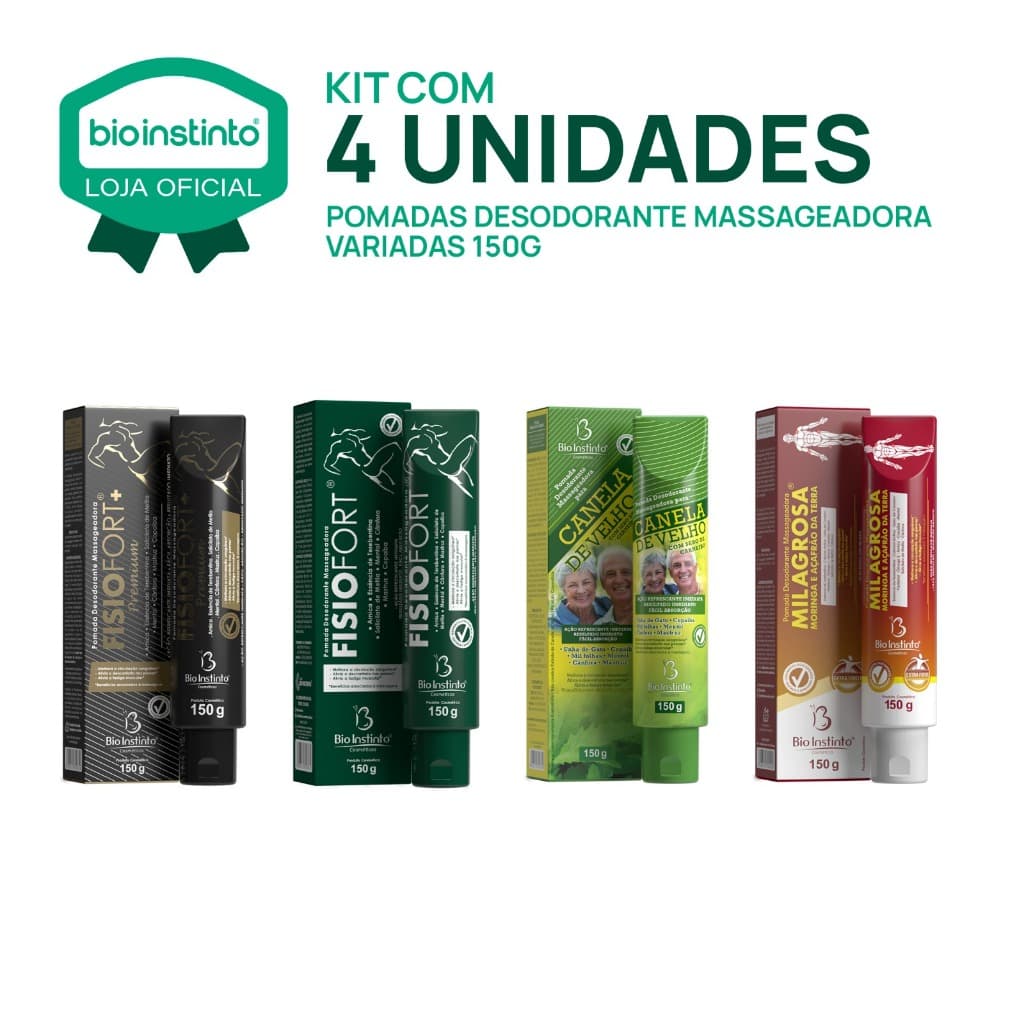 4 UN POMADA Massageadora variadas Bio instinto150g Atleta, academia dores musculares,educação fisica