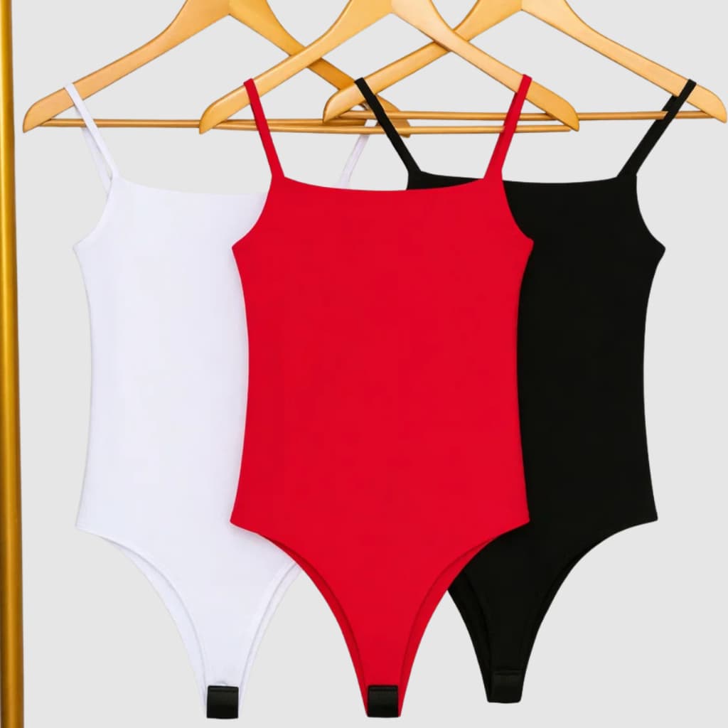 Kit 3 Body Feminino Alça Fina Decote Quardrado Casual Suplex Forro Duplo Básico