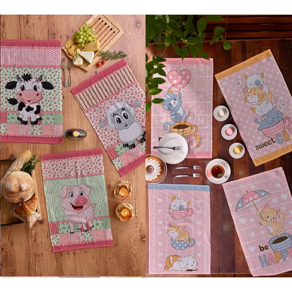 Kit 3 Panos De Pratos Teka Panos De Copa De Algodão Animais