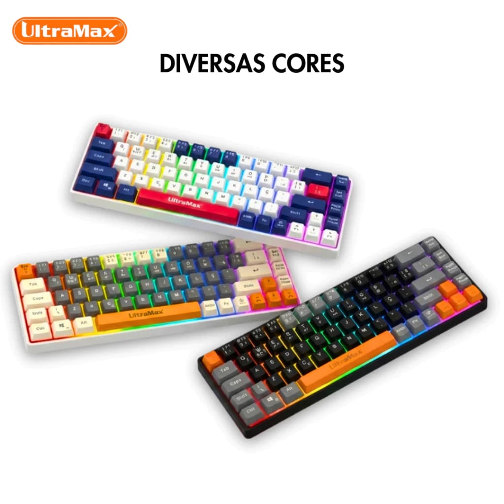 Teclado Gamer Semi-Mecânico RGB UltraMax ULT-068 Padrão ABNT2 USB Anti-ghosting 65%