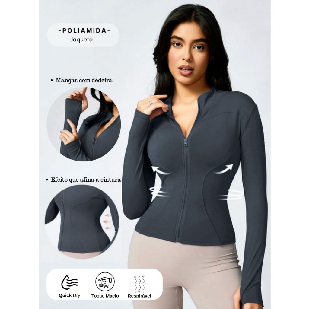 Jaqueta Fitness com Zíper Frontal e dedeira